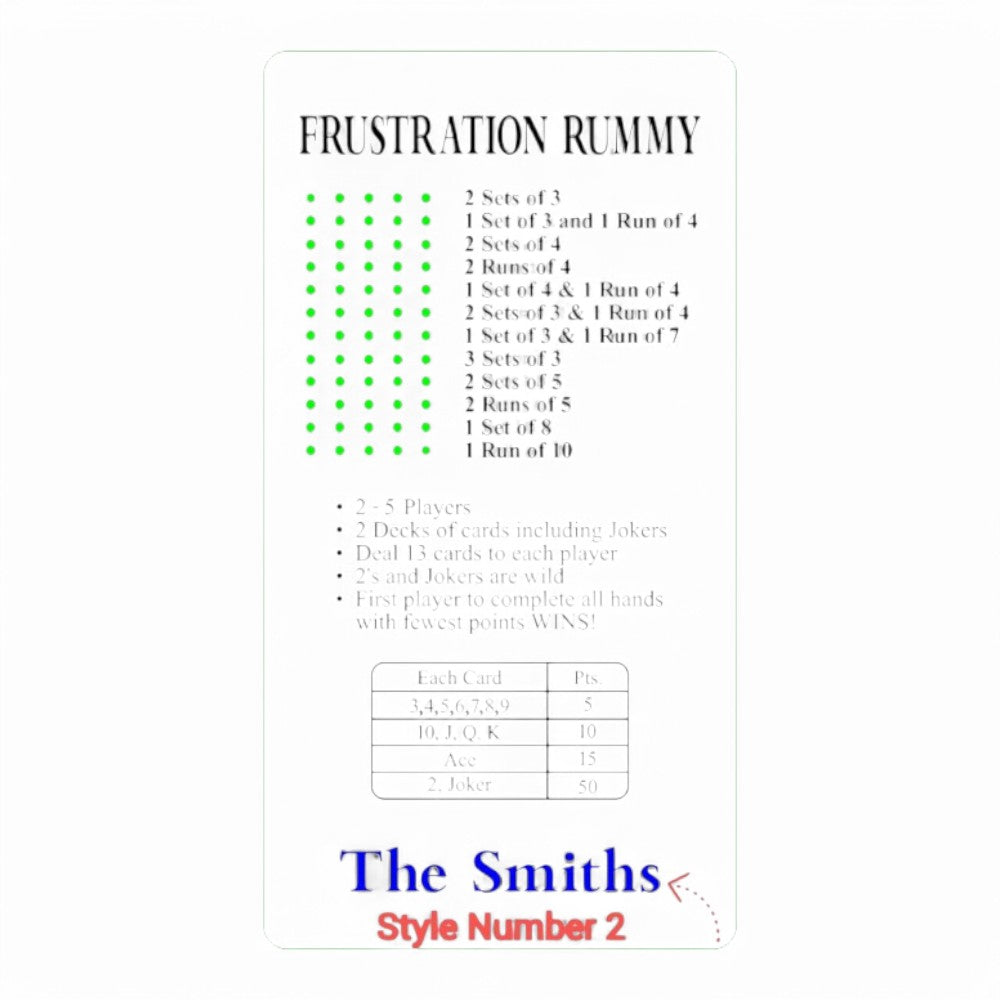 Frustration Rummy Game (2-5 Players) – Classic & Customizable Versions